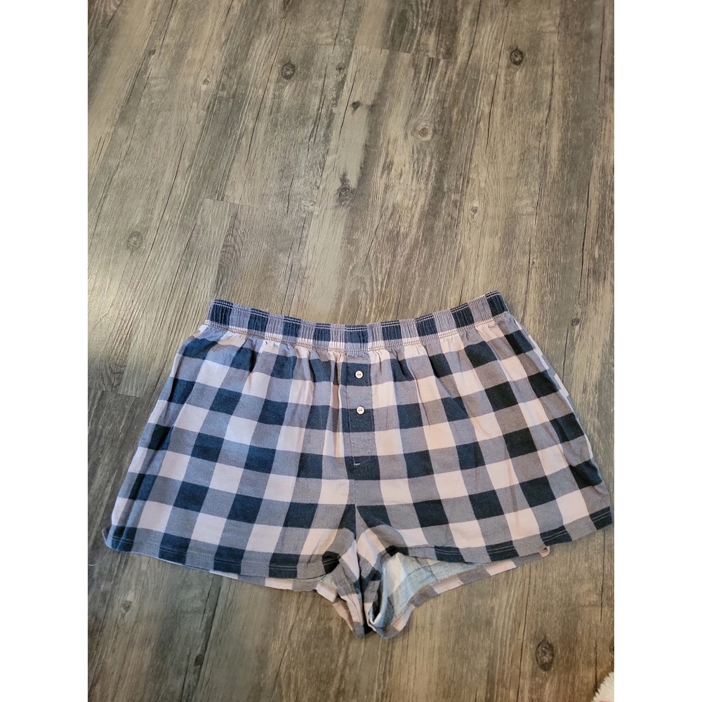 Womens Pink Black Buffalo Plaid Pajama Shorts Elastic Waist Sleepwear Loungewear